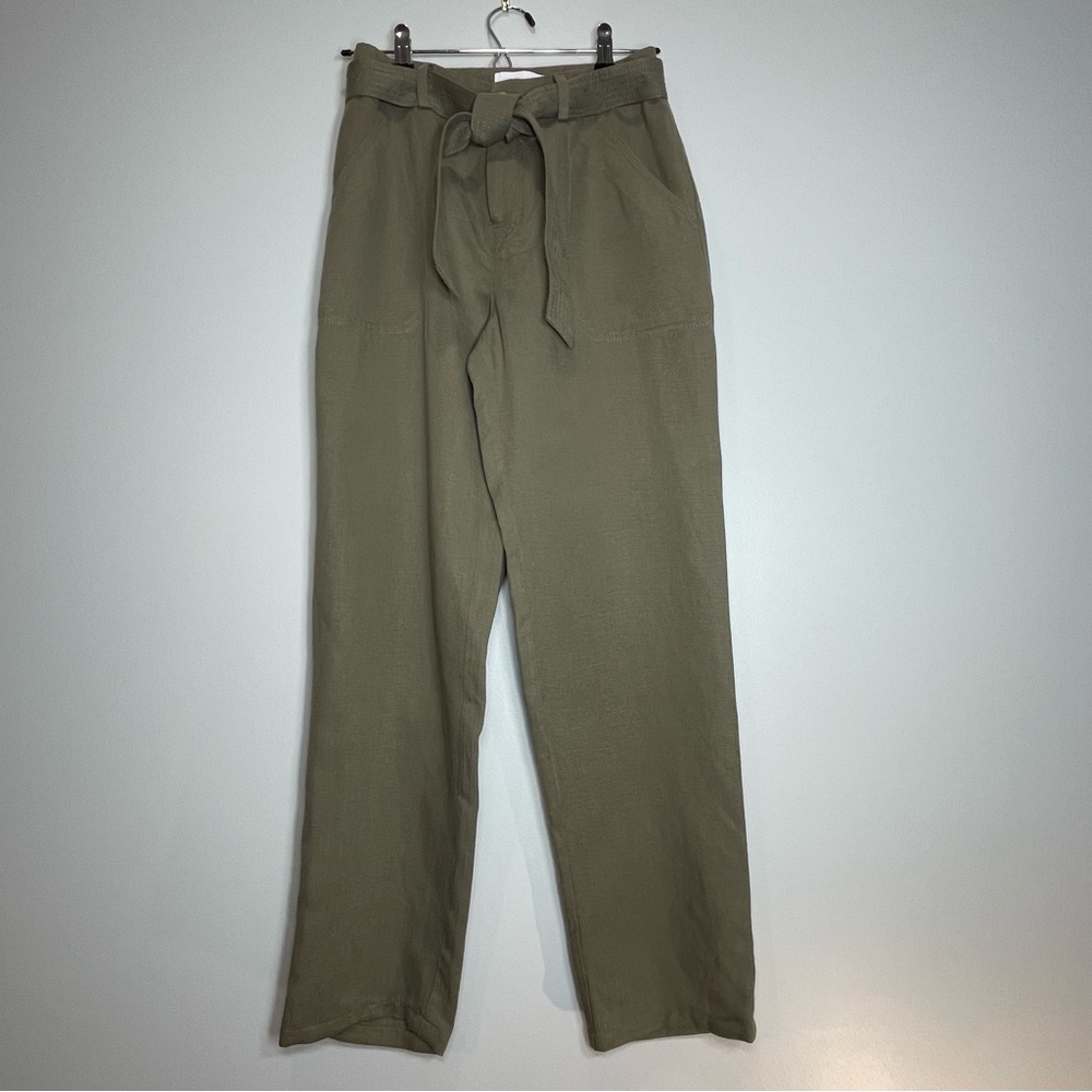 THE WHITE COMPANY Women’s Linen Blend Belted Pants Olive Green Size 2